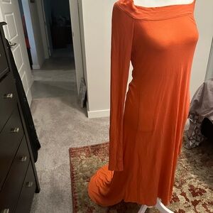 SEXY, BCBG high low, orange, off the shoulder with a train dress, size large